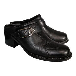 Harley Davidson Mules Clogs Block Heel Studded Black Leather Women's 7 M